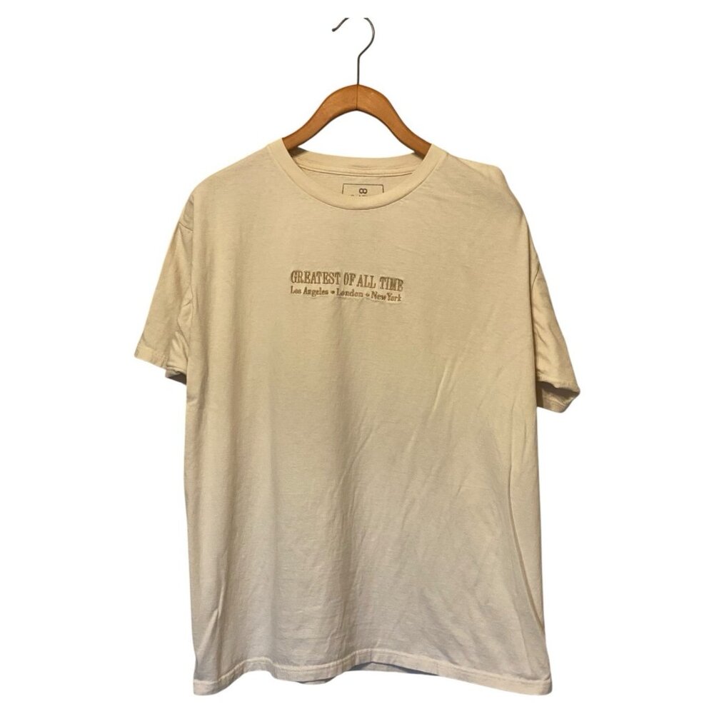 Greatest Of All Time LA NY London Beige S/S T-Shirt Men's XL Red Eight